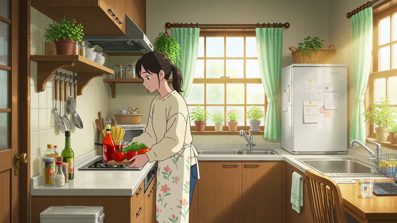 暖光厨房里的意面时光 — AI video creation