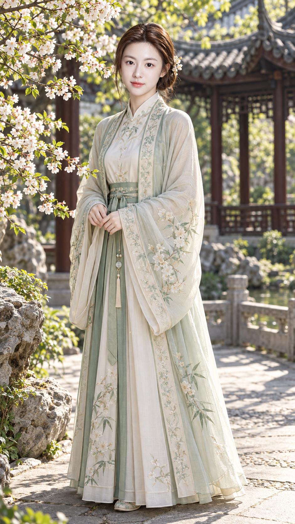 宋风汉服成年女性中式园林竖幅人像 — AI image creation