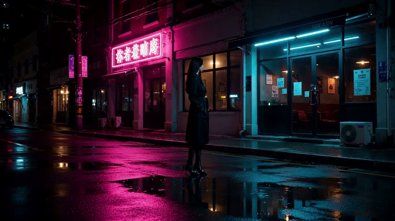 霓虹雨夜街景 — AI video creation