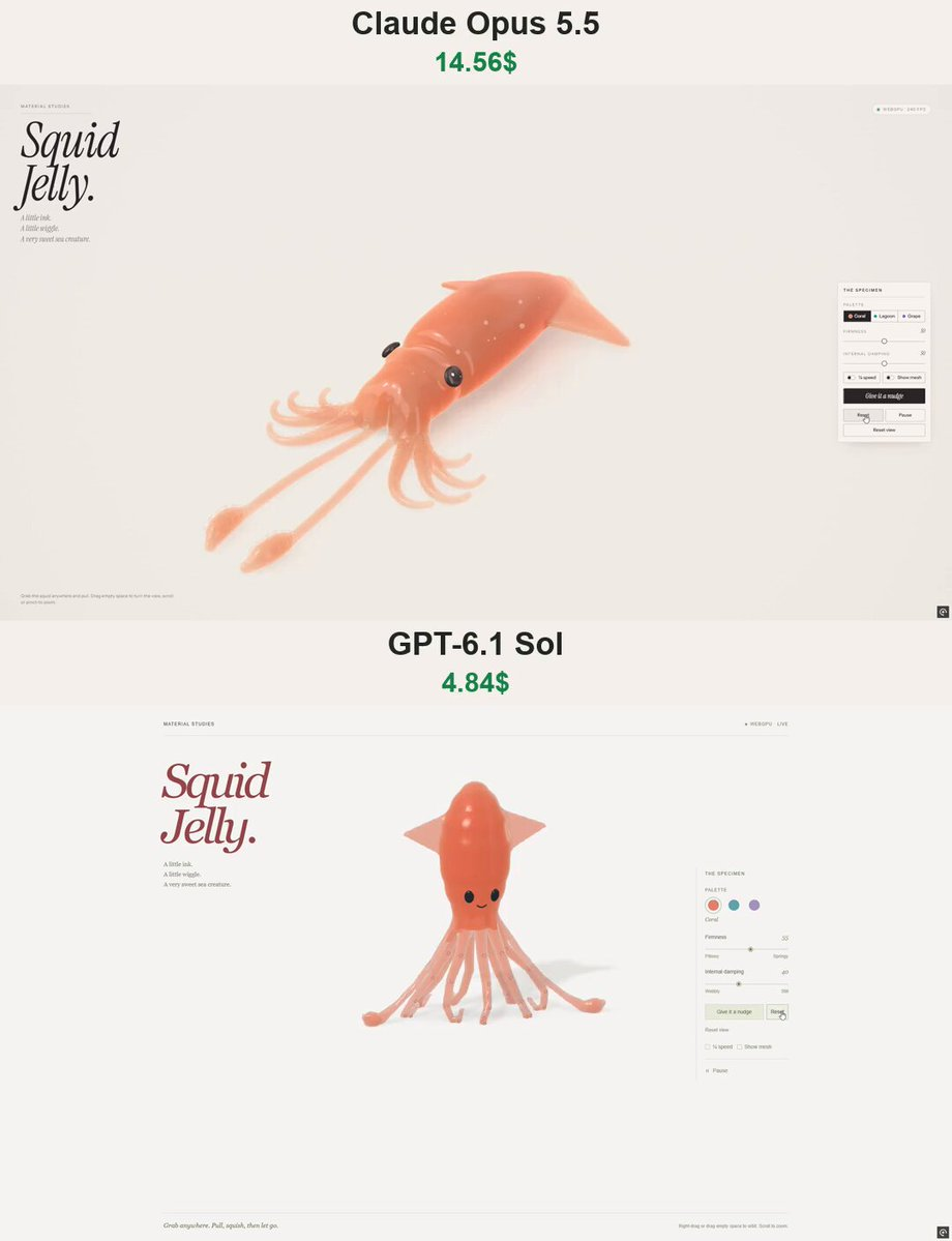 软糖鱿鱼渲染：Opus 5.5对比GPT-6.1 Sol — AI video creation