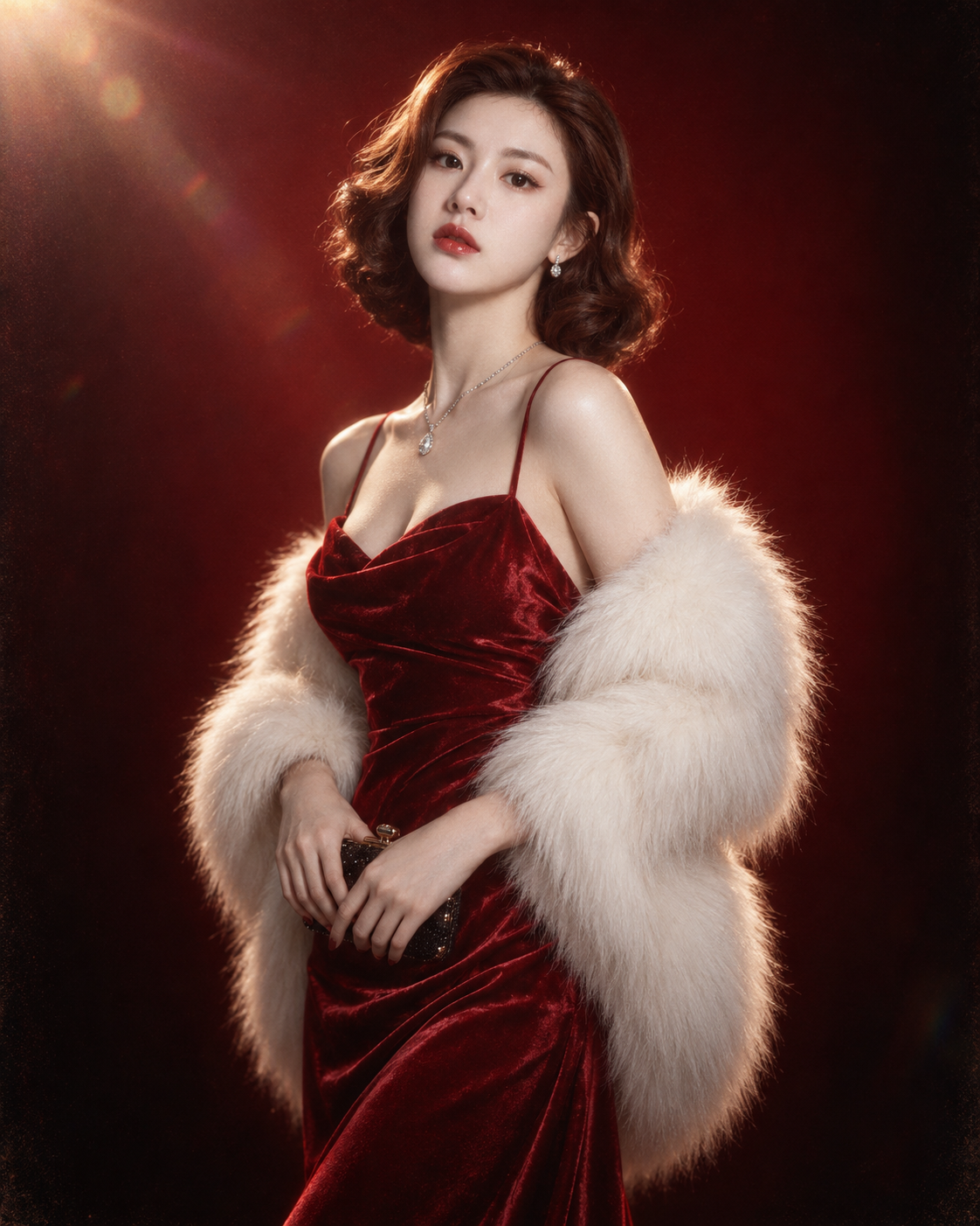 复古好莱坞红裙皮草魅影 — AI image creation