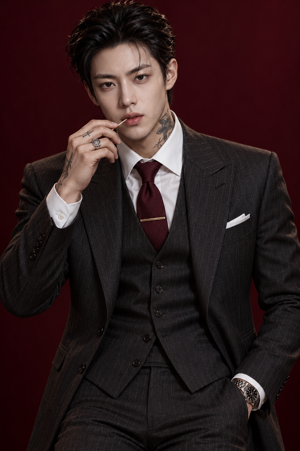 Dark Mafia Luxurious Male Model Portrait — AI image prompt
