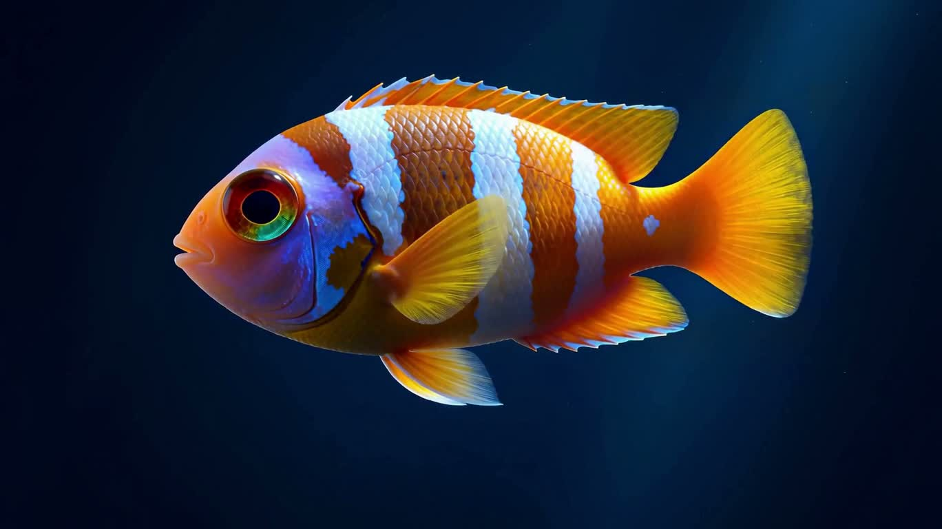 Poissons tropicaux dans un aquarium bleu profond — AI video creation