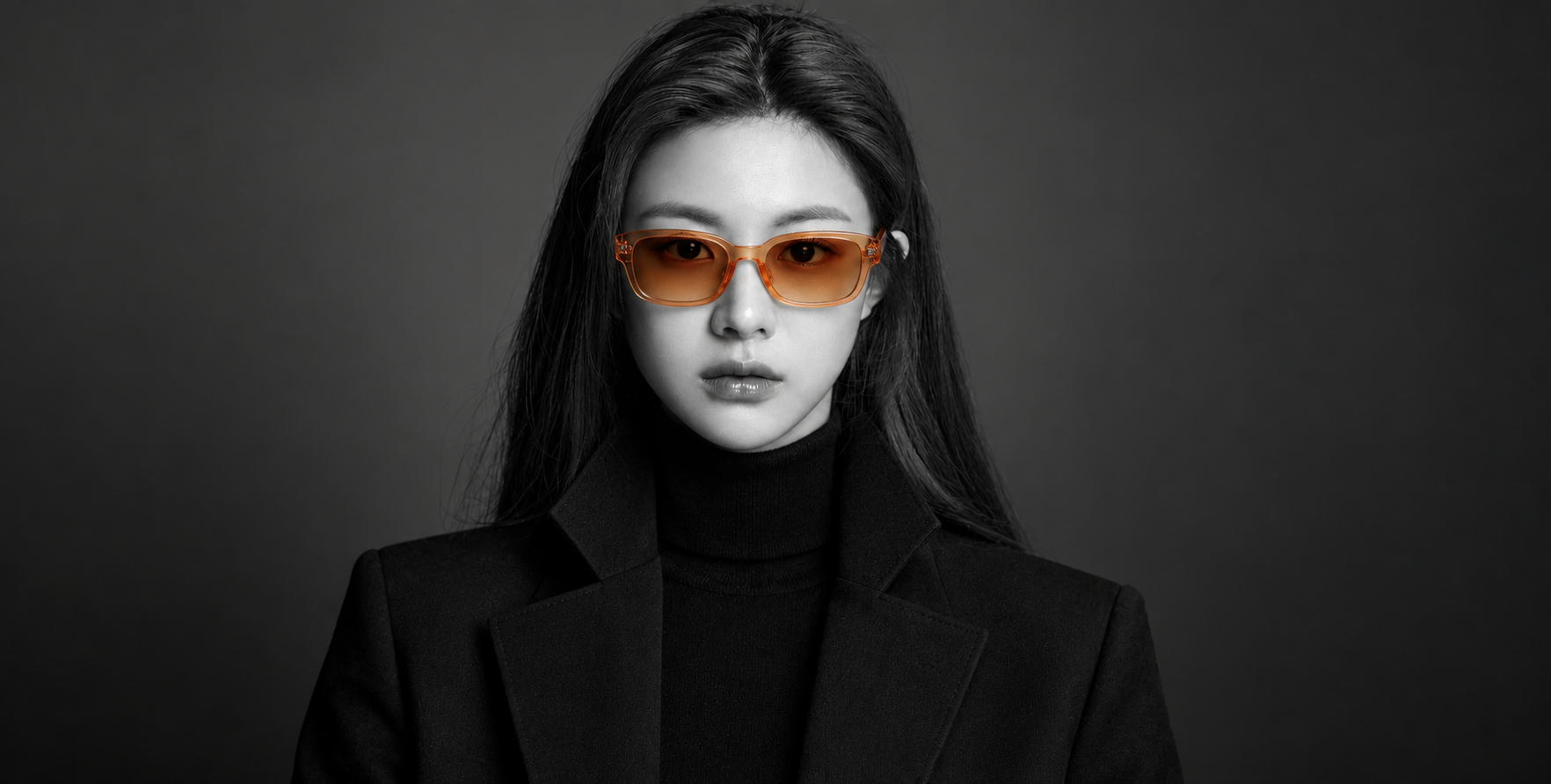 极简黑白质感人像与橙色墨镜 — AI image creation