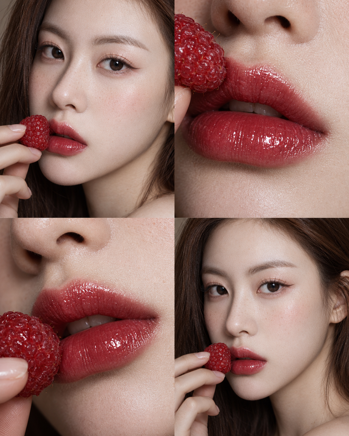 覆盆子红唇微距美妆三联感网格 — AI image creation