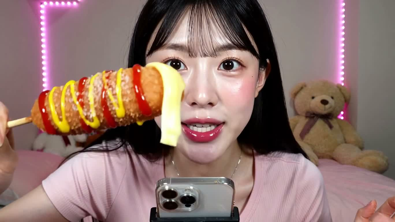 Test selfie rapproché du corn dog au fromage