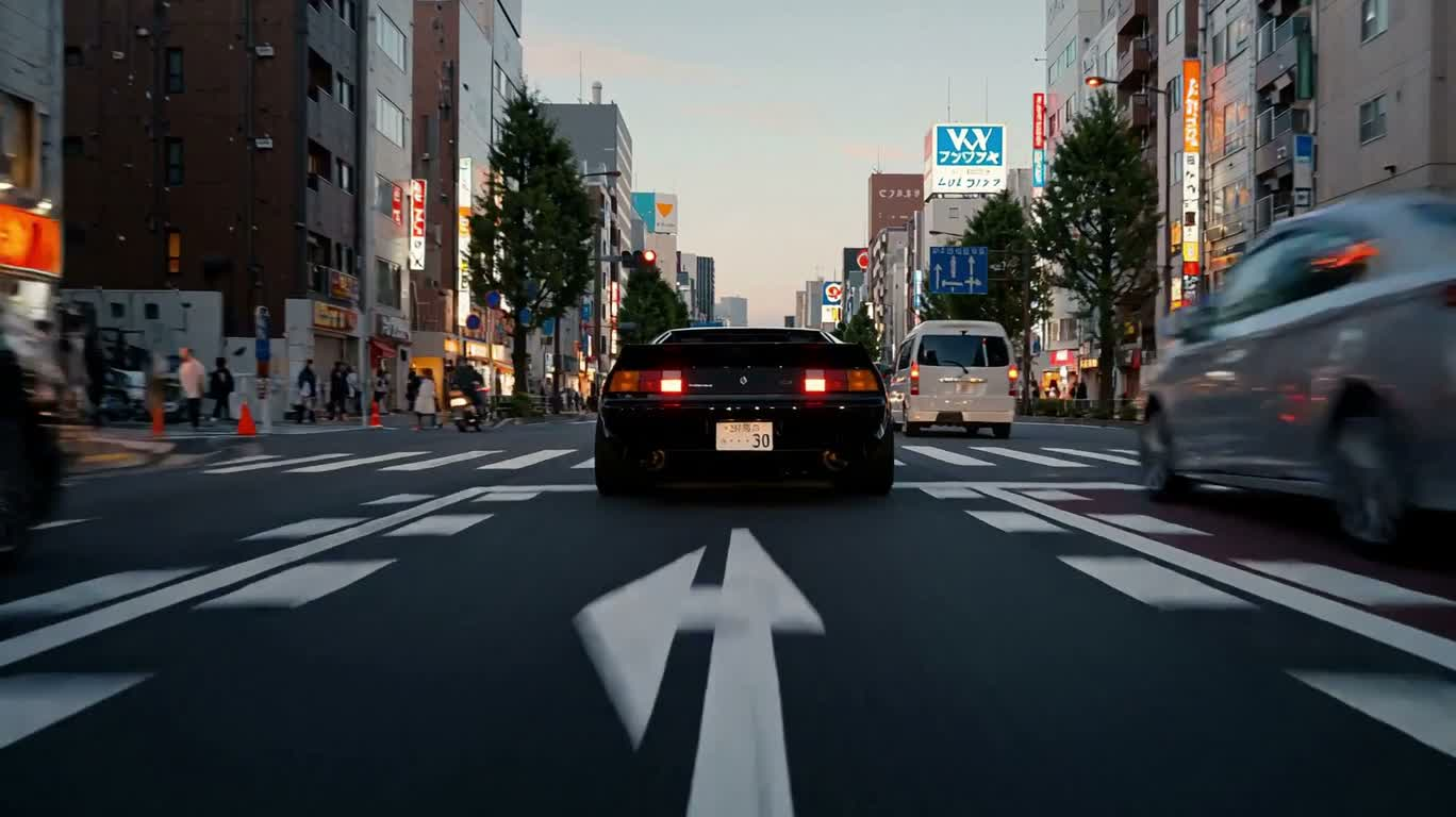 东京街头黑色超跑追踪镜头 — AI video creation