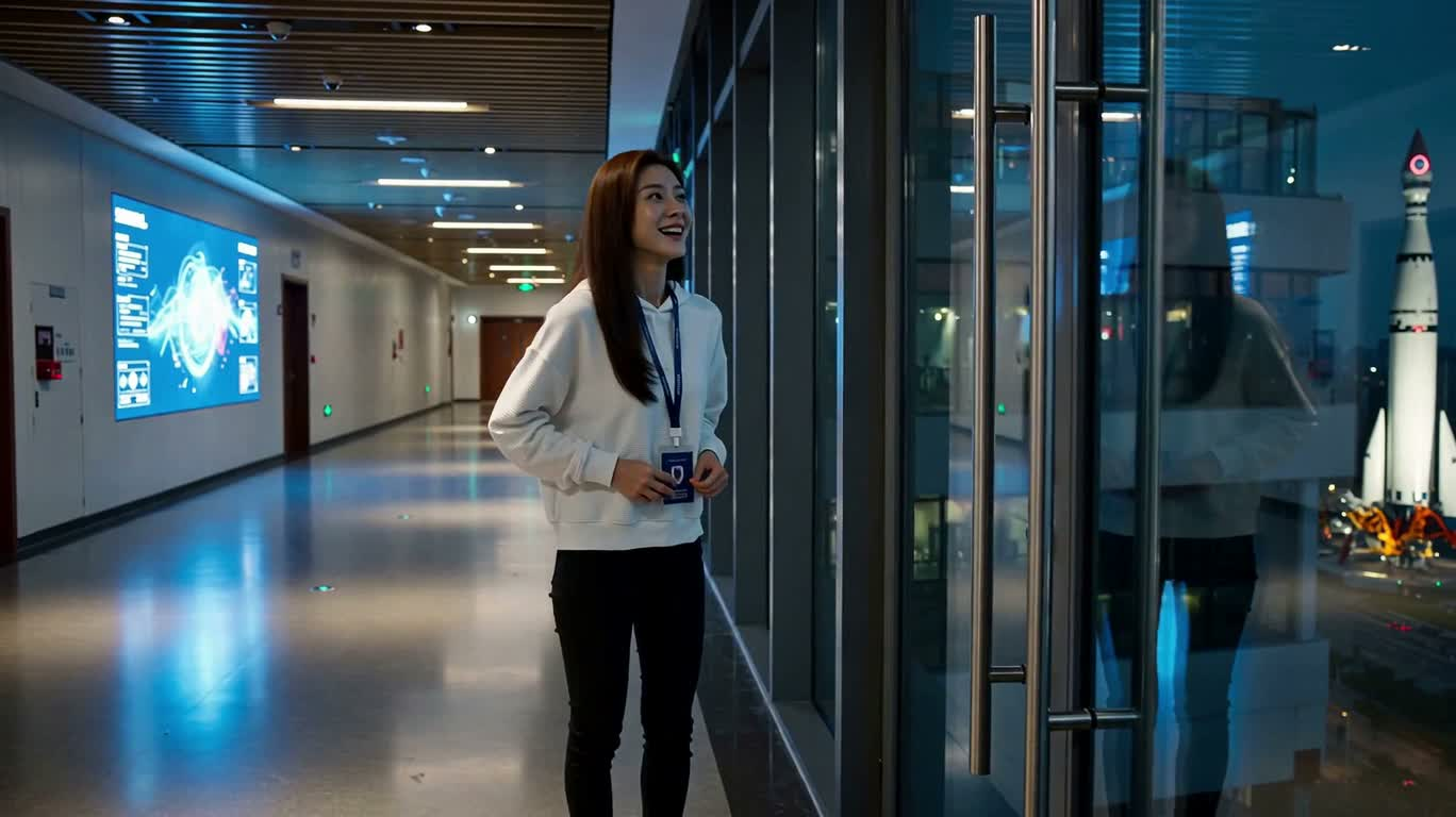 玻璃大厅的惊喜会面 — AI video creation