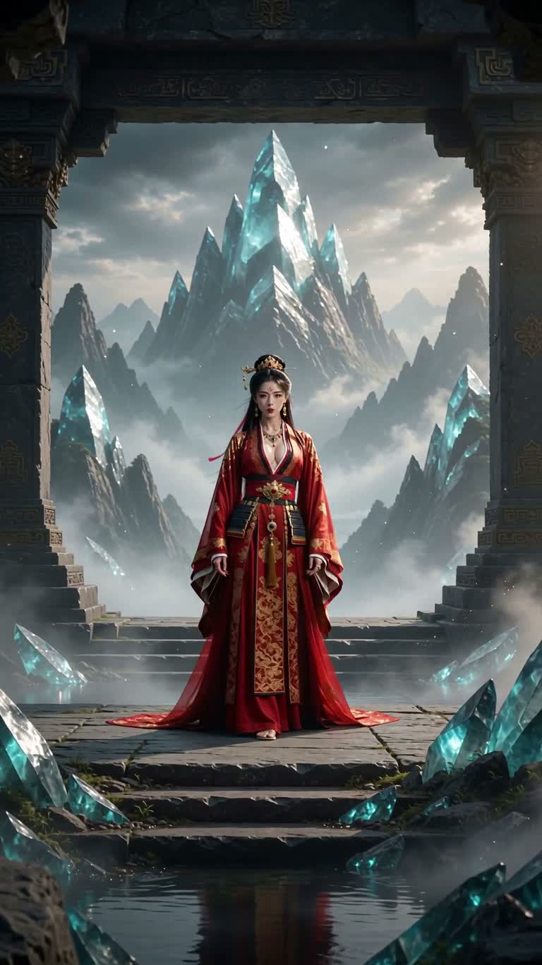 Nữ vương chiến binh huyền thoại trong áo choàng đỏ máu