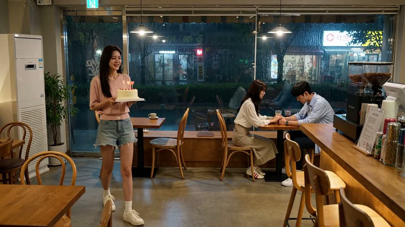 비 오는 밤 카페의 생일 서프라이즈