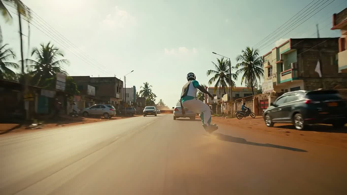 伊巴丹街头悬浮滑板飞跃 — AI video creation