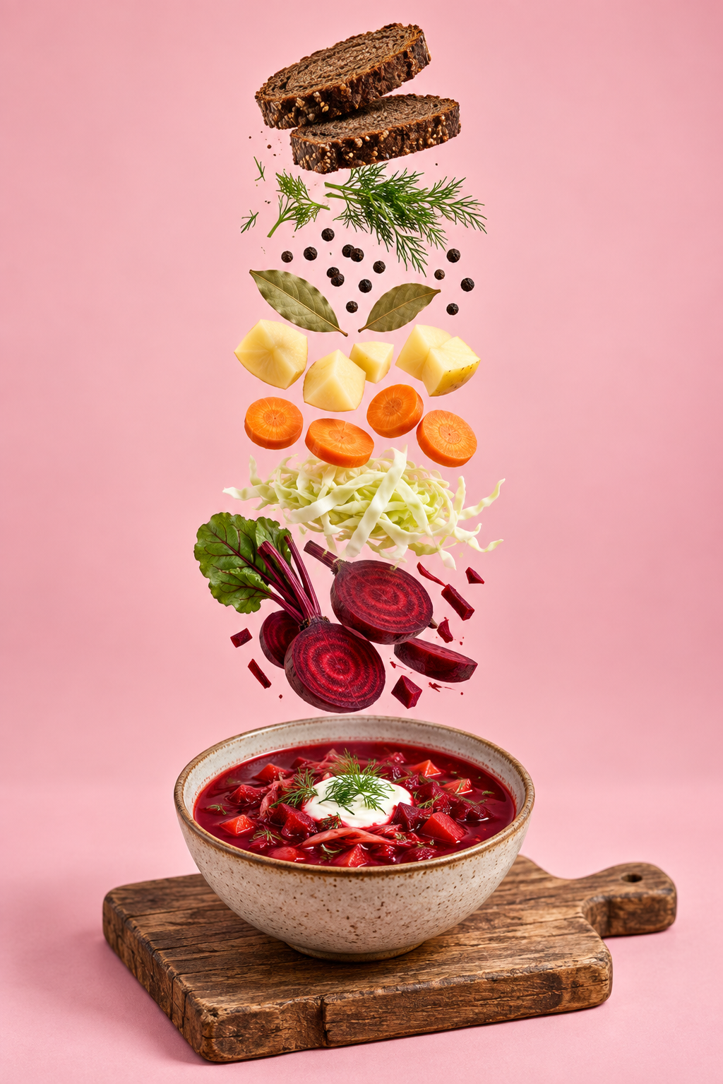 悬浮罗宋汤编辑美食摄影 — AI image creation