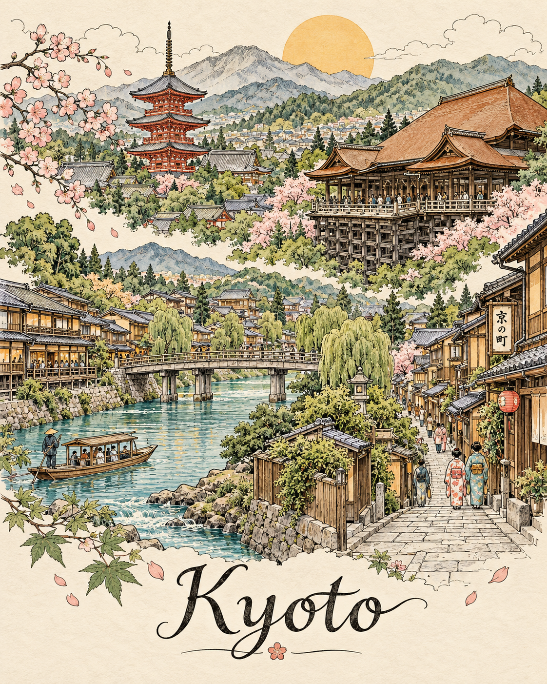 复古旅行手绘插画填色书风格 — AI image creation