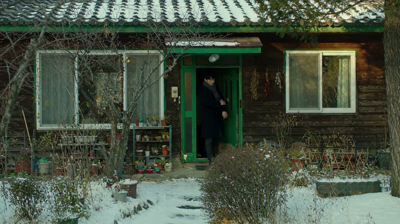 Reunion at the Snowy Courtyard's Green Door
