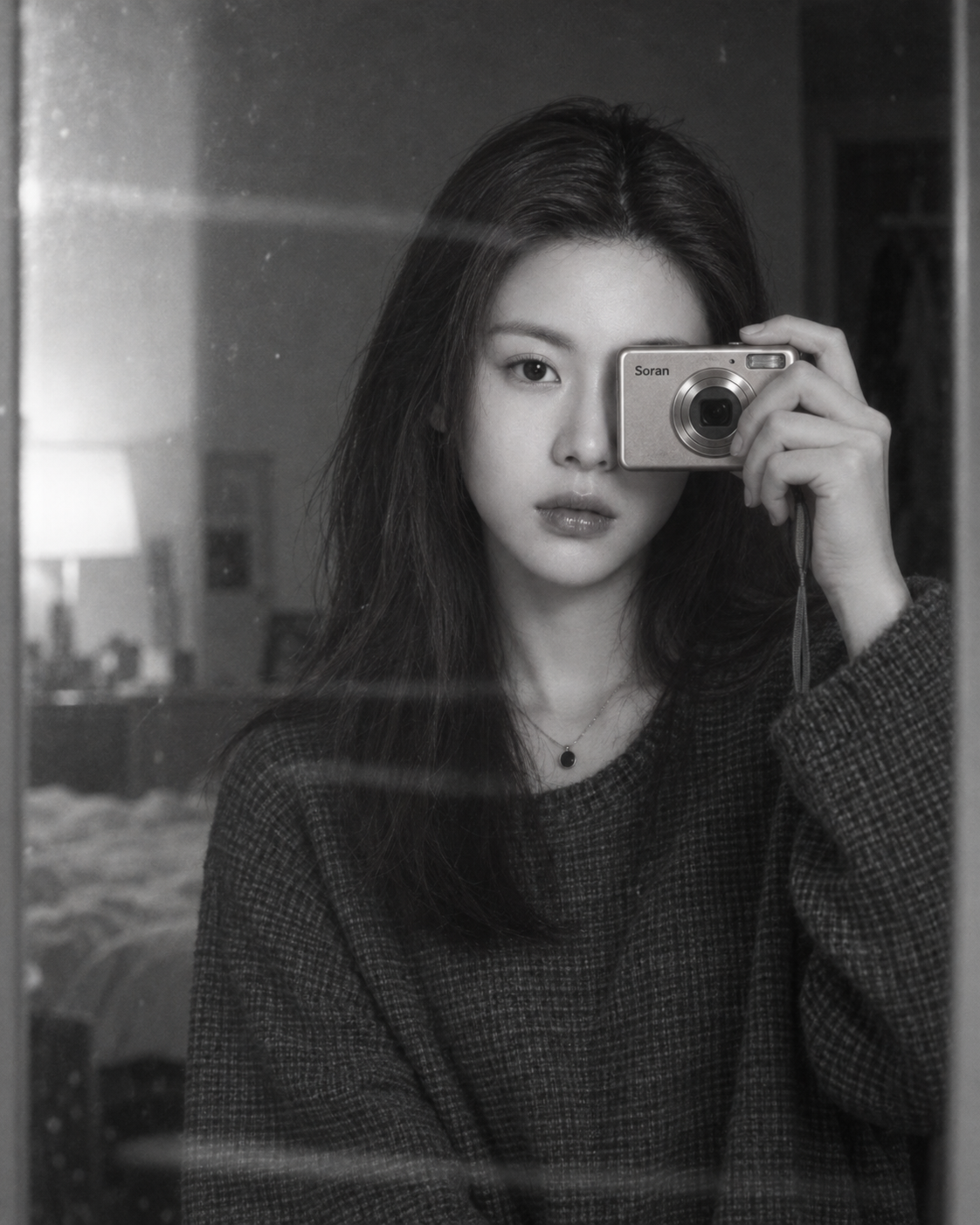 Selfie máy ảnh đen trắng độ phân giải thấp phong cách retro che mắt