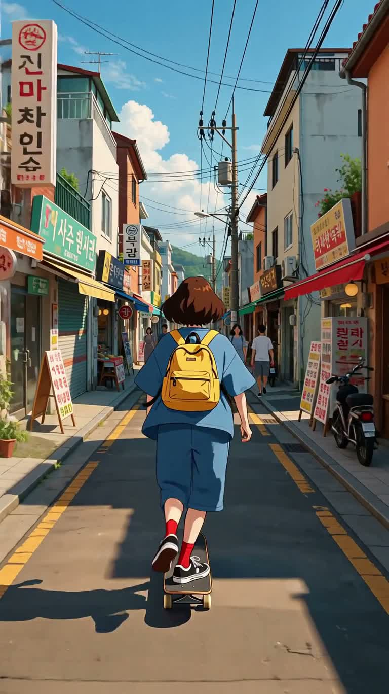 海滨街道滑板漫游