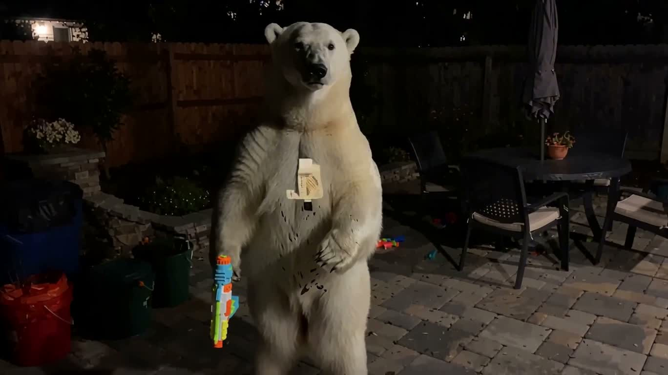 새벽 4시 마당의 물총 북극곰 — AI video creation