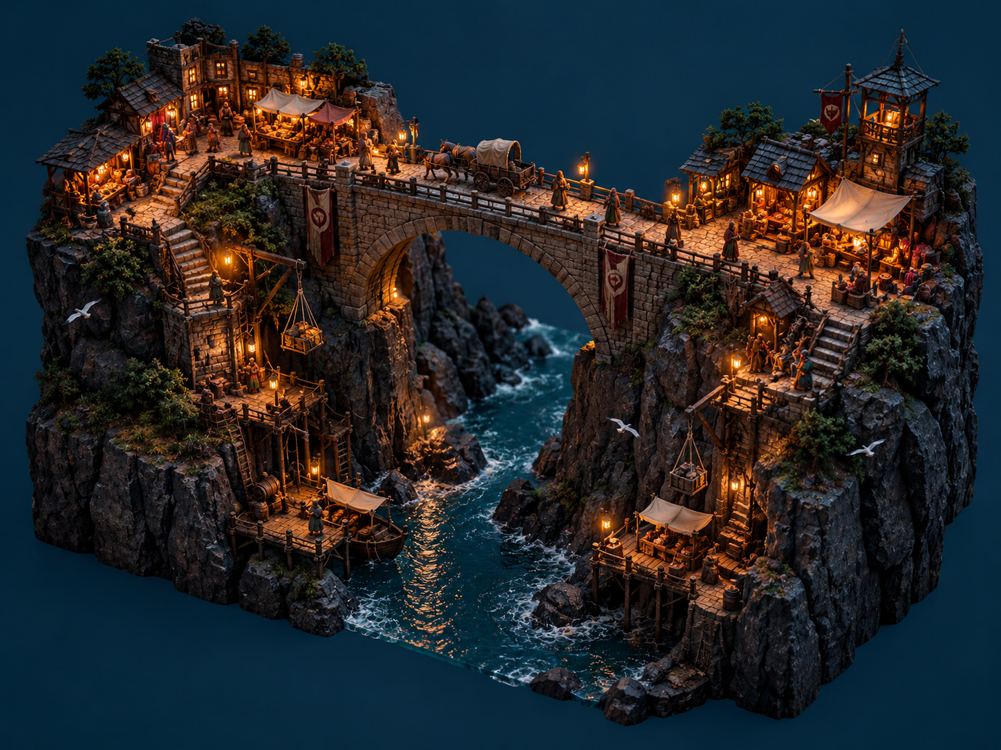 悬浮峡谷石桥微缩沙盘 — AI image creation