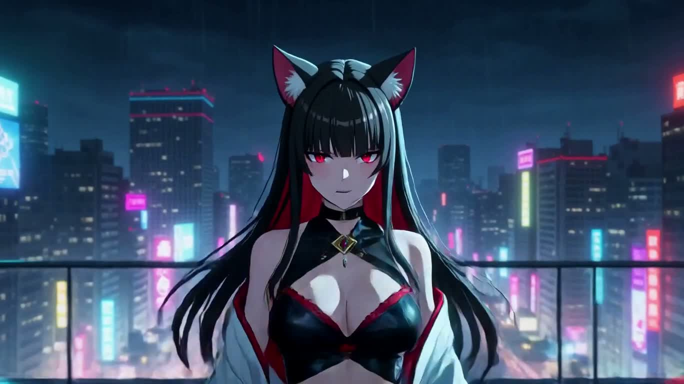 霓虹夜幕下的猫耳猎手 — AI video creation