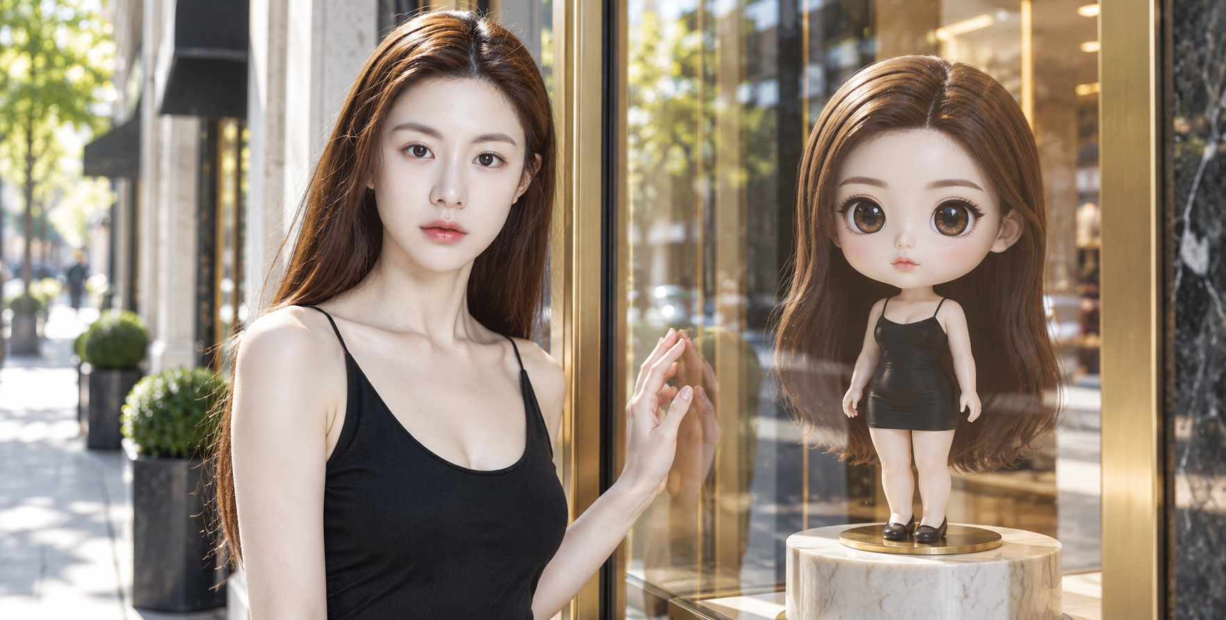 Des figurines de cartoon en vitrine habillées comme de vraies personnes