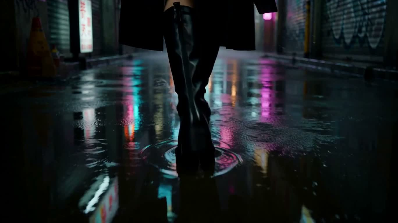 霓虹雨巷回眸 — AI video creation