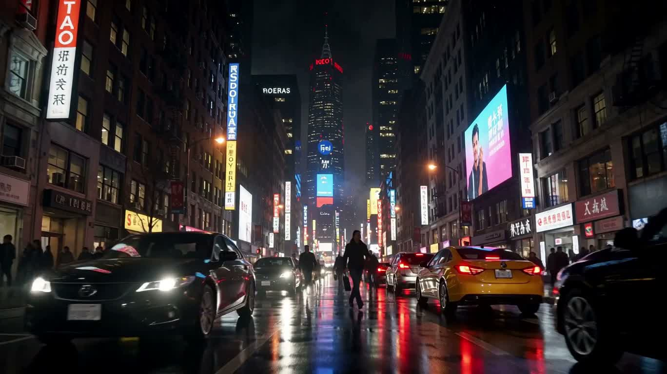 霓虹雨夜都市穿行 — AI video creation