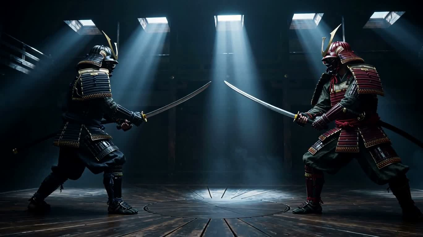 回转幻笼中的武士决斗 — AI video creation