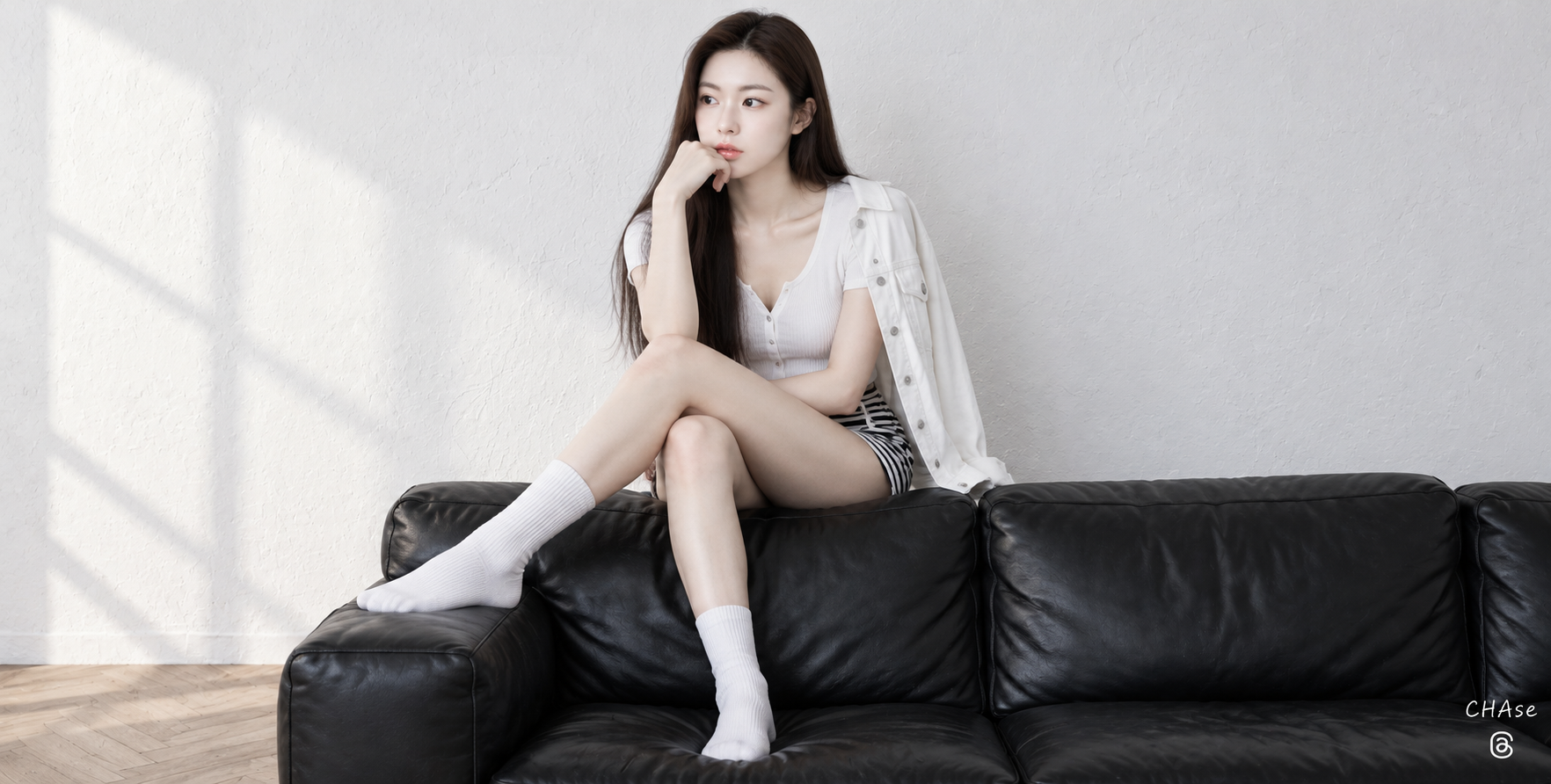 현대 미니멀 흑백 실내 인물 사진
