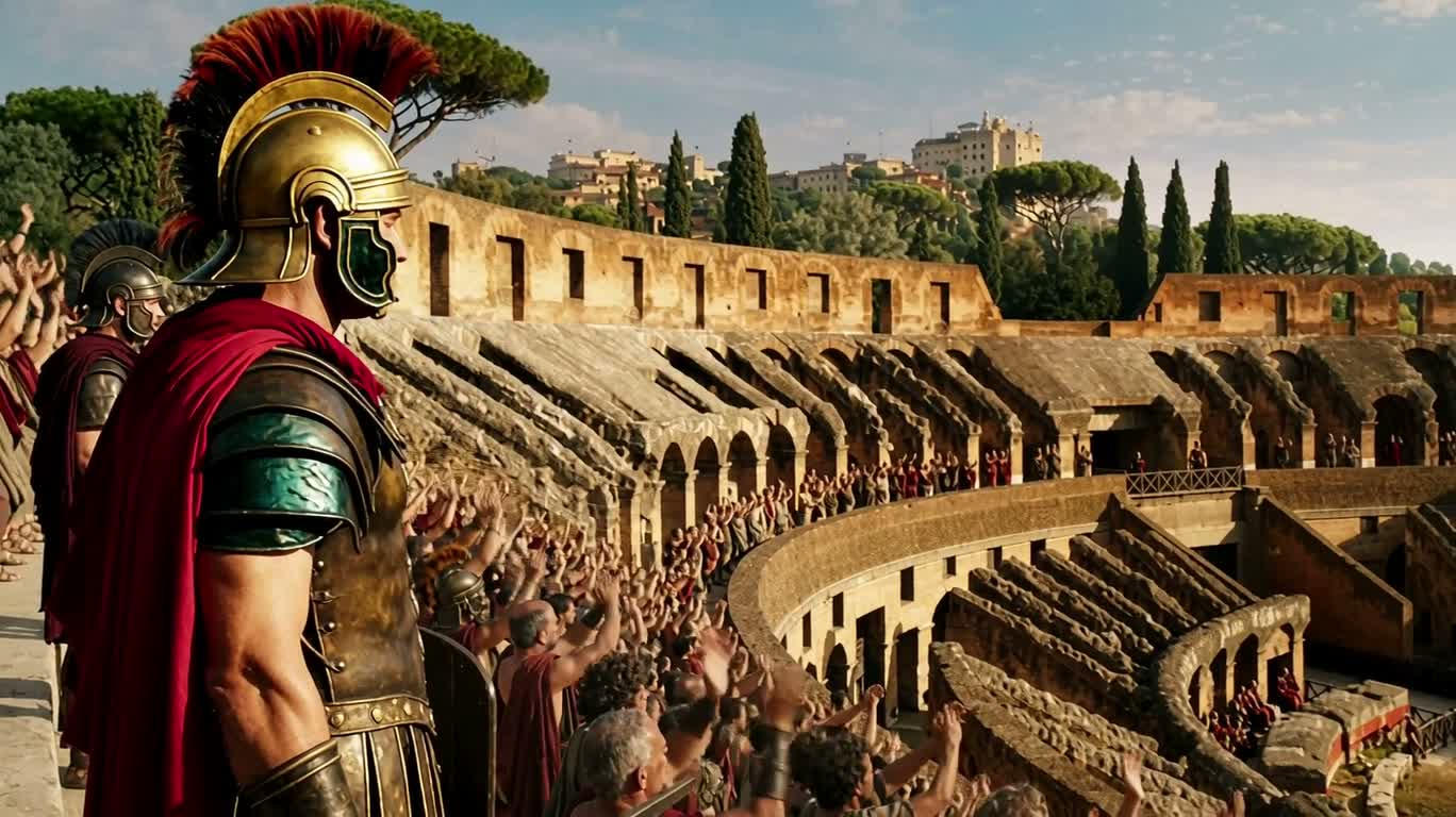 Aerial Gladiator Combat in the Roman Colosseum — AI video creation