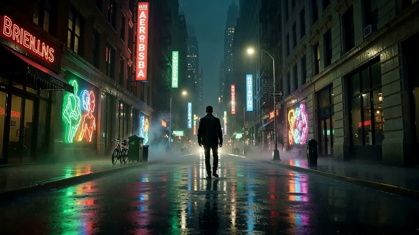 ネオン雨夜の後ろ姿