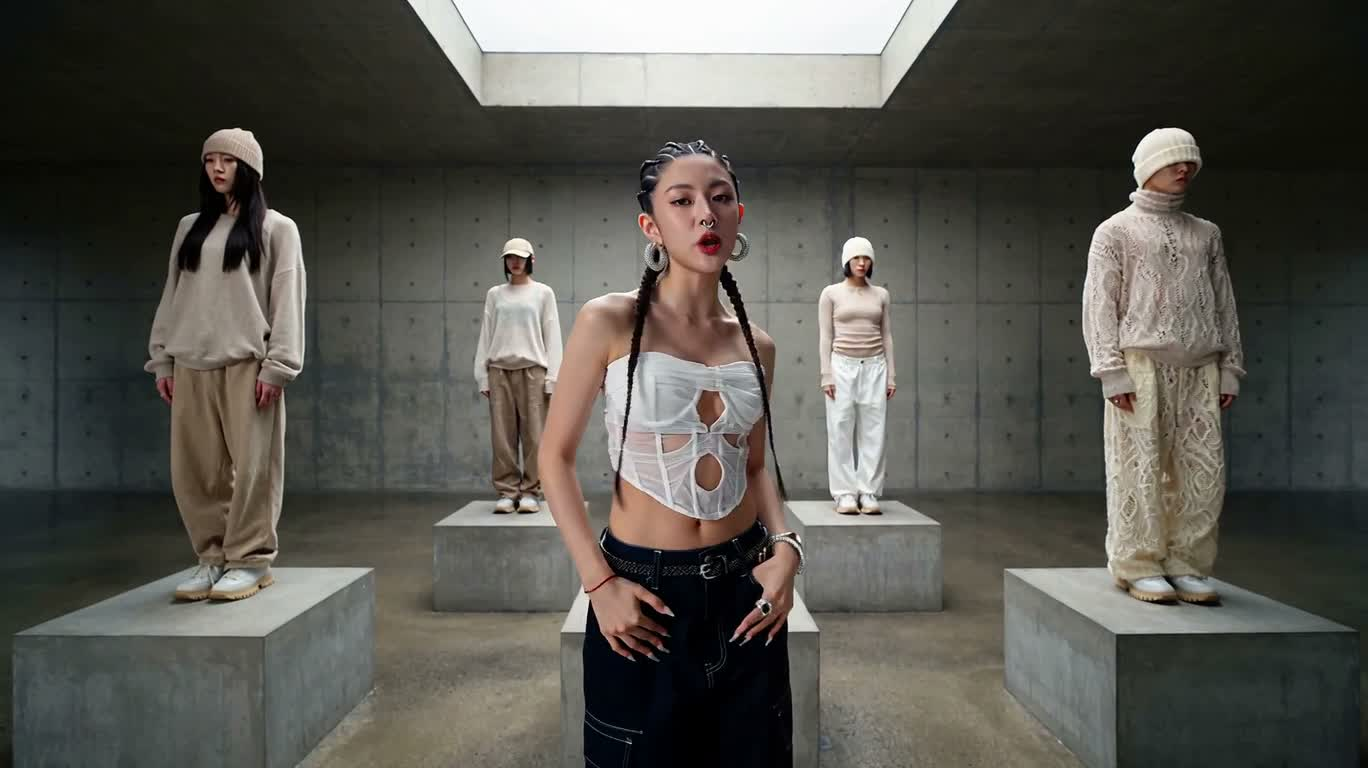 混凝土雕塑中庭说唱 — AI video creation