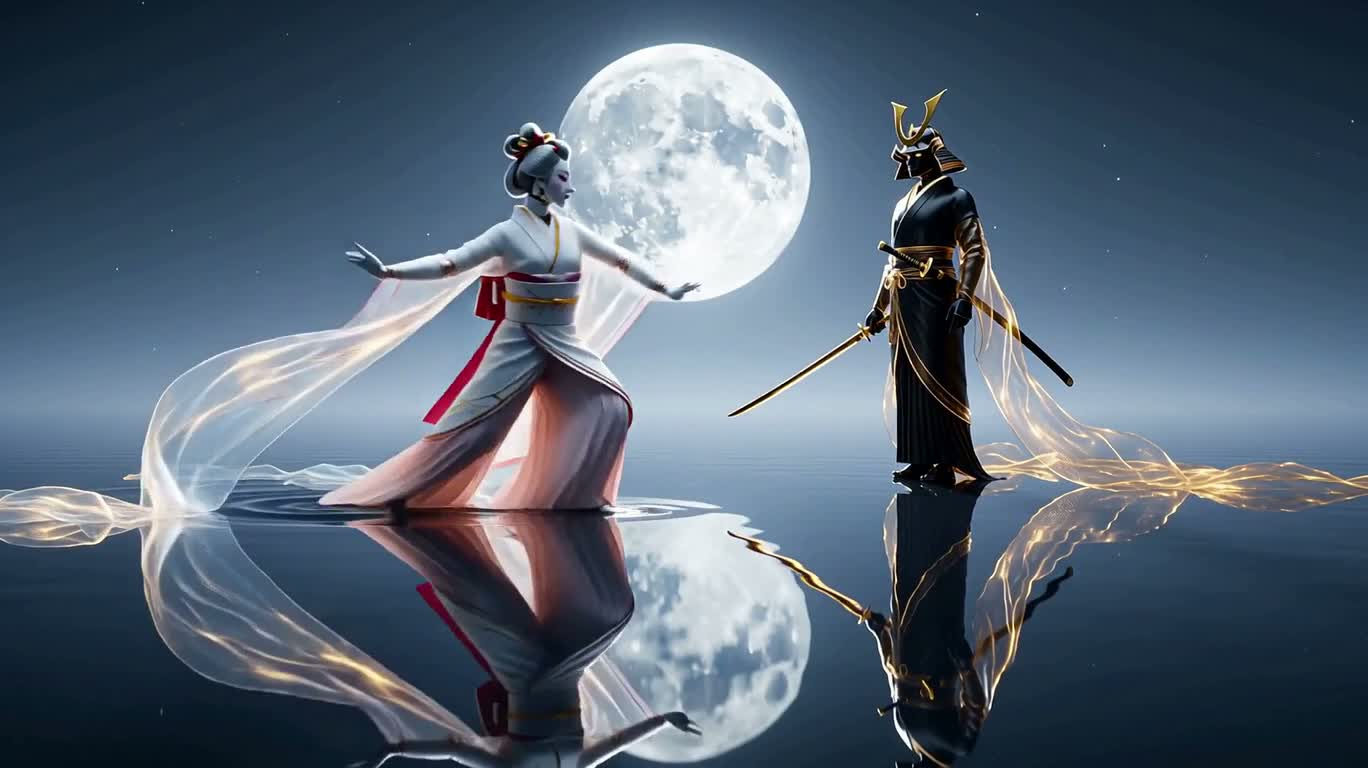 月下瓷影双机舞 — AI video creation