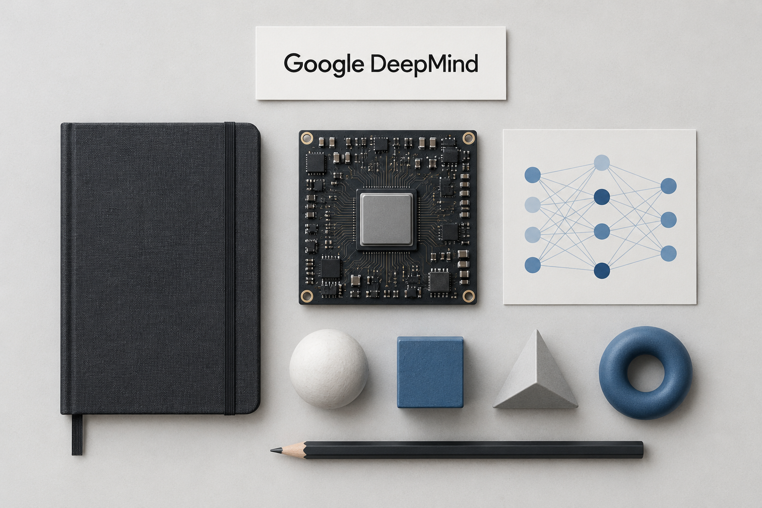 Vue à plat Knolling des outils de recherche IA Google DeepMind