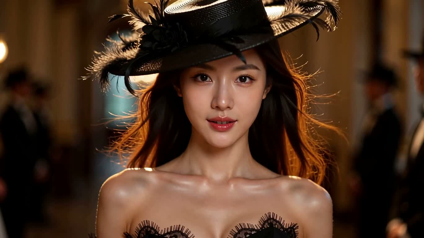 검은 깃털 모자를 쓴 신비로운 여인