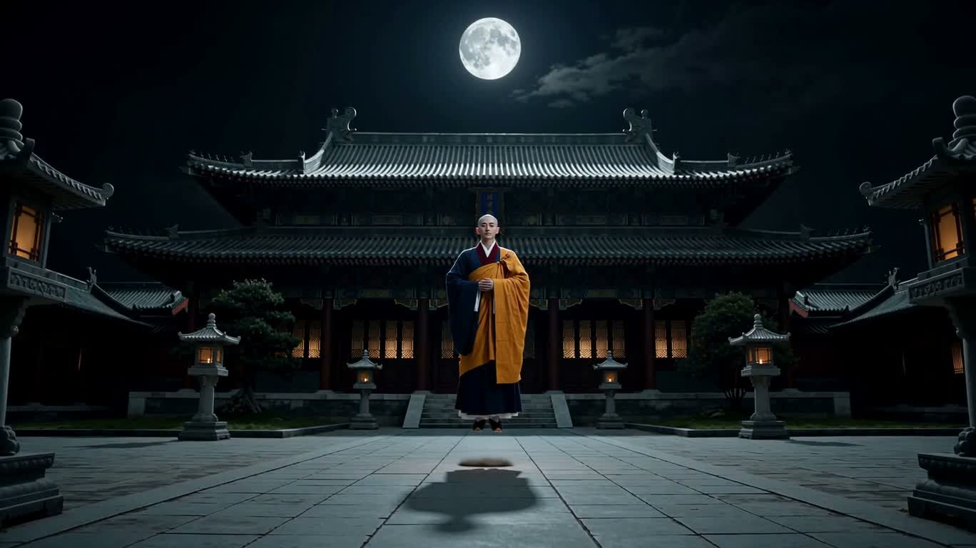 月下寺院的悬浮僧人与星尘漩涡