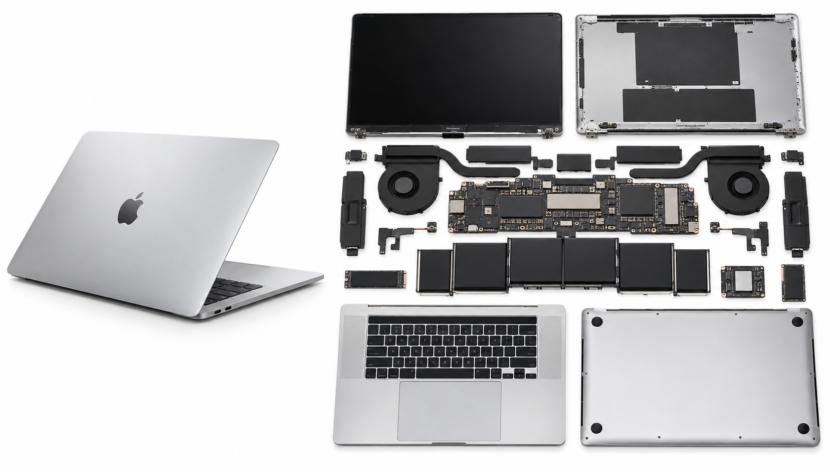 Démontage du châssis argenté et des composants internes du MacBook Pro