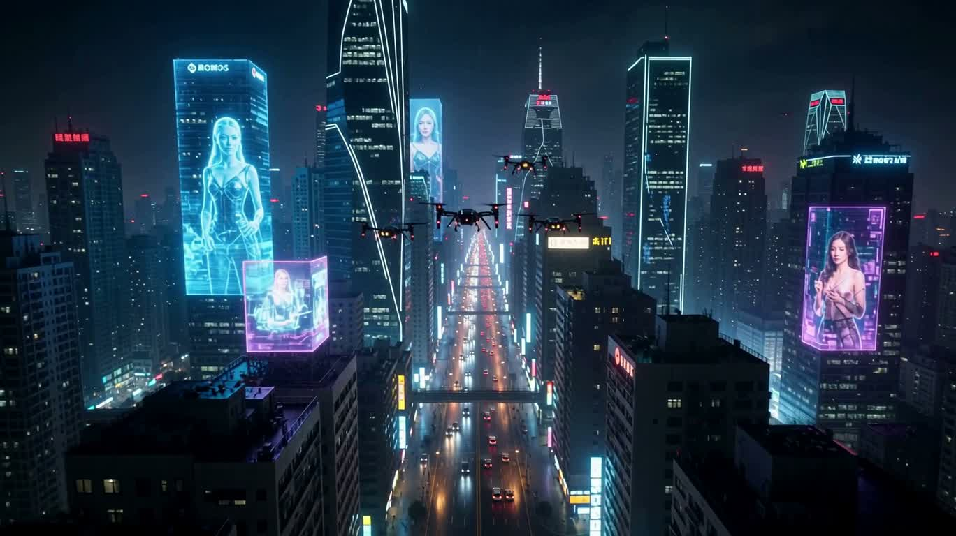 霓虹雨夜的AURA网络守护者 — AI video creation