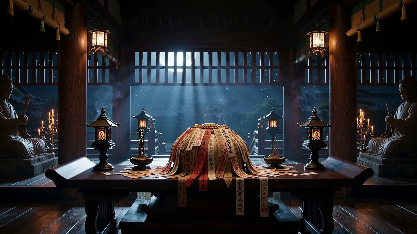 月夜の神殿:侍の守護者となった少年 — AI video creation