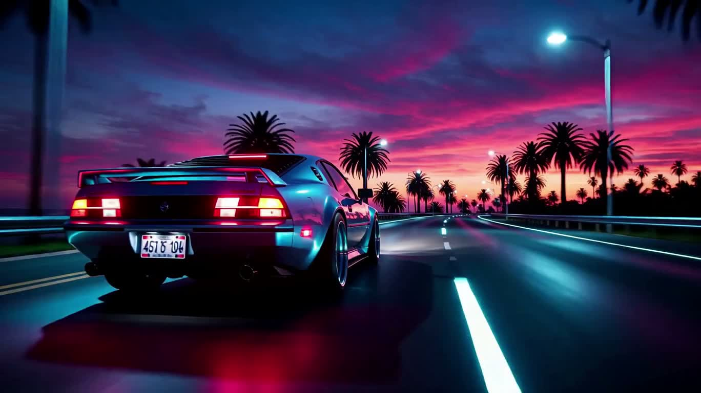 Neon Coast Highway Drive — AI video creation
