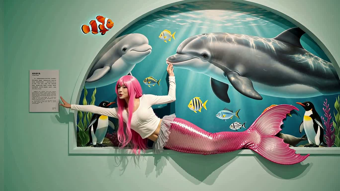 画中美人鱼的俏皮游动
