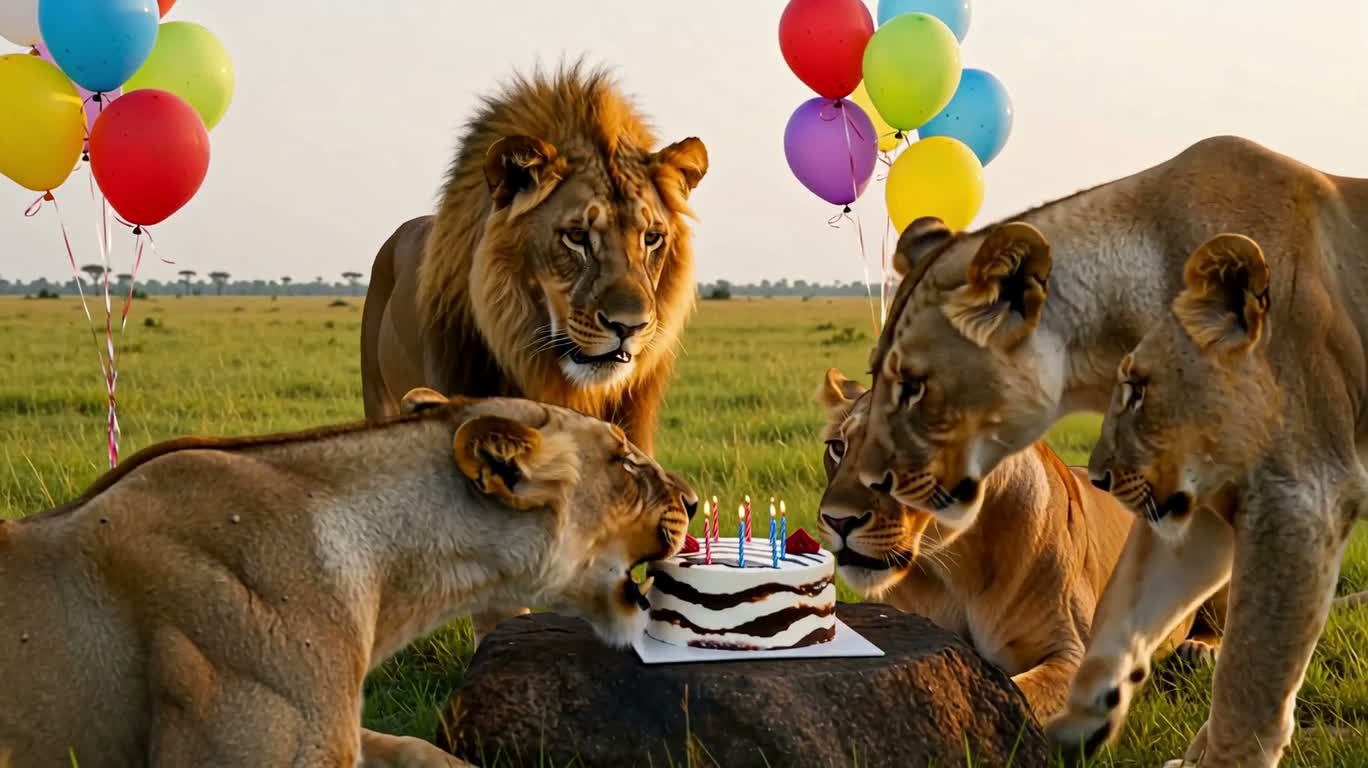 세렝게티 암사자의 생일 축하 — AI video creation