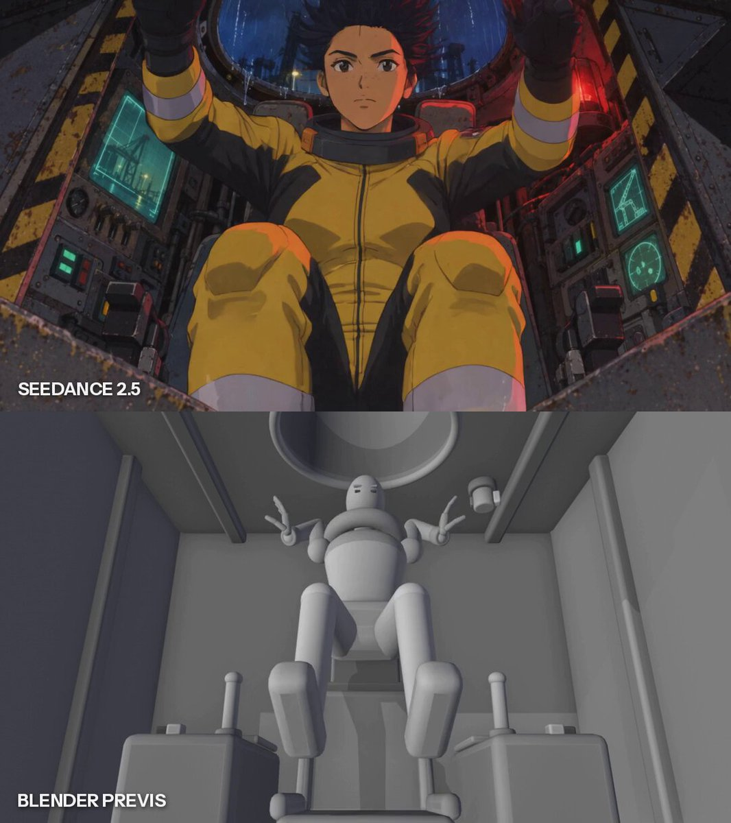 Retro anime mech pilot sequence