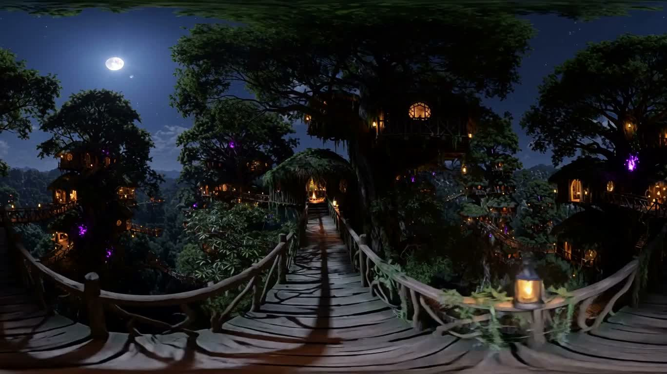 月夜树屋村的沉浸式环游 — AI video creation