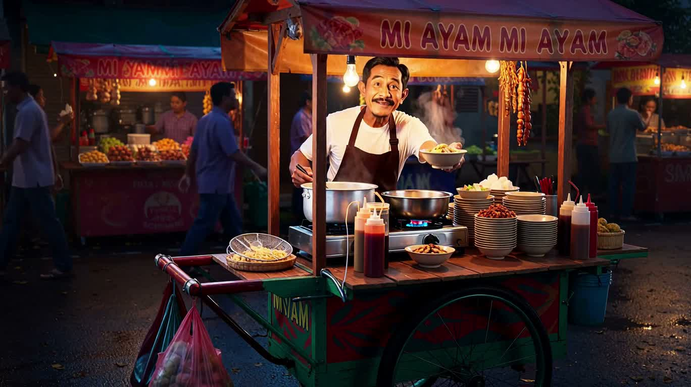 夜市摊主的热腾腾鸡肉面 — AI video creation