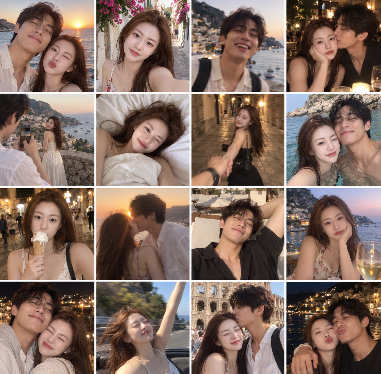 情侣度假复古手机自拍网格 — AI image creation