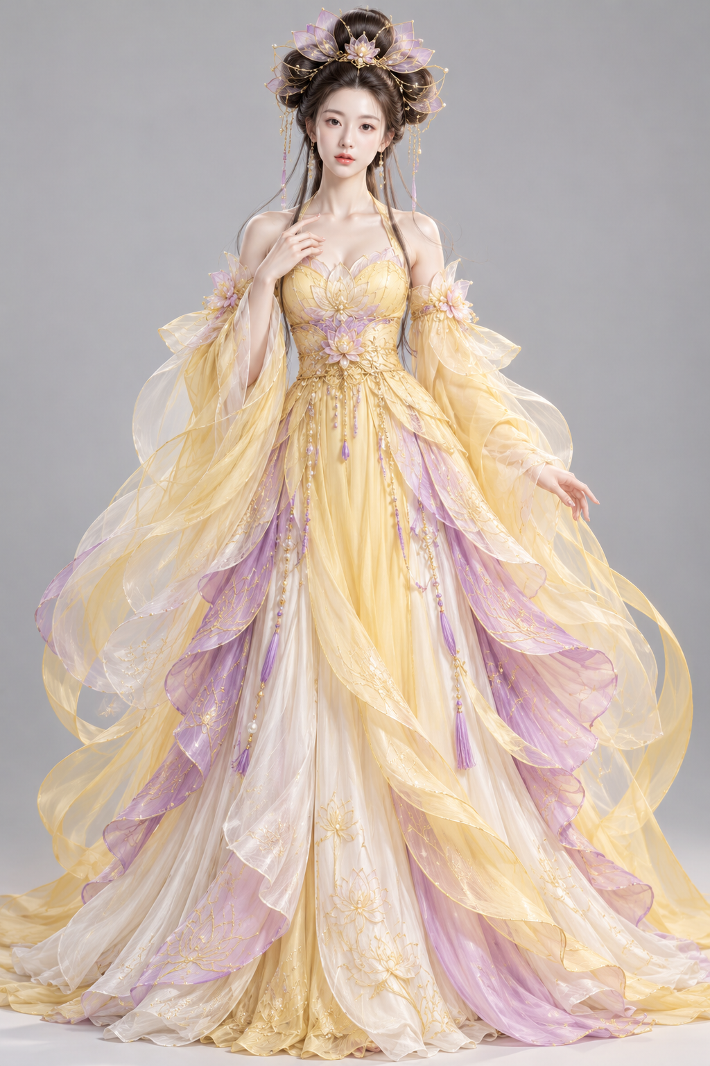 东方幻想莲冠女性角色3D全身CG — AI image creation