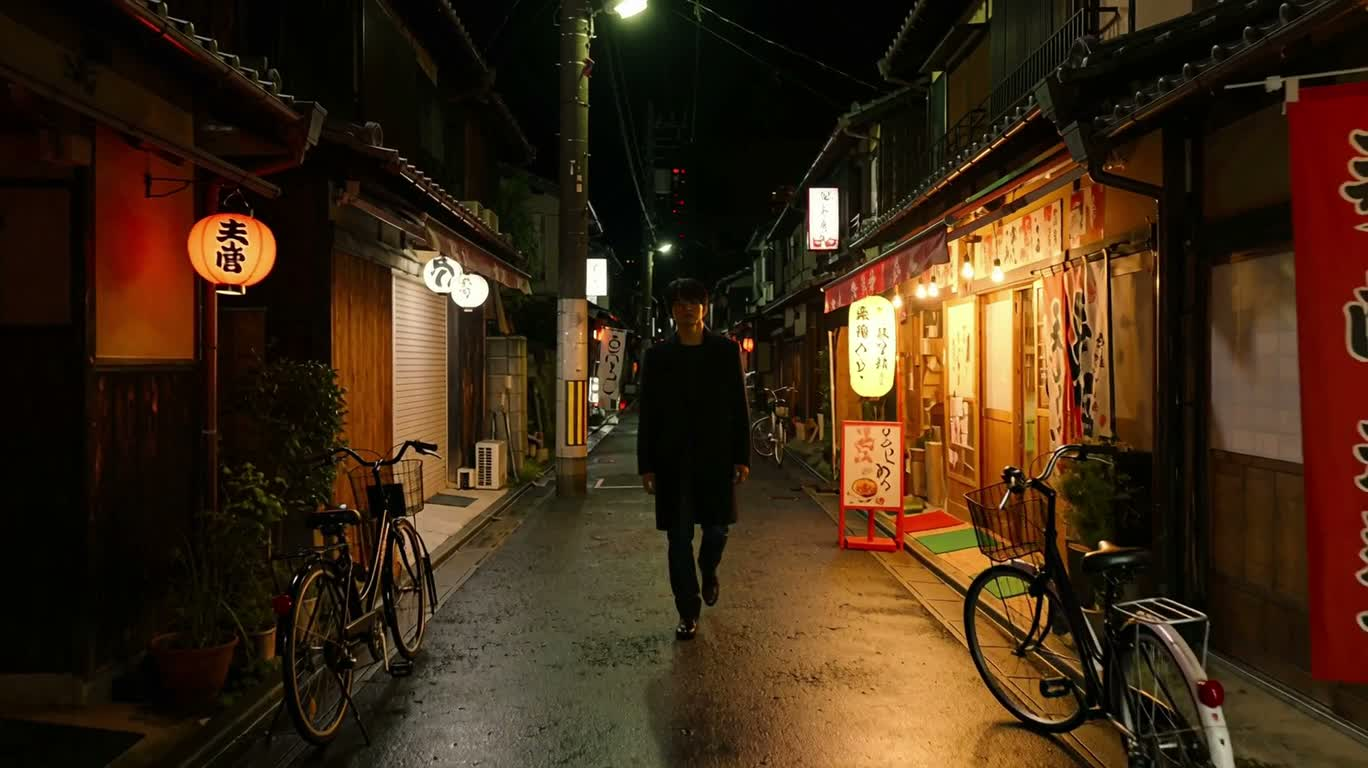 雨夜京都小巷的独行者 — AI video creation