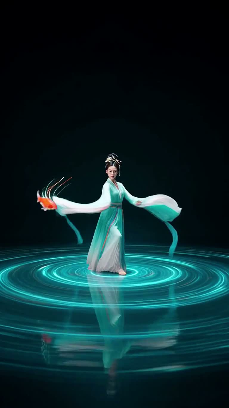 锦鲤漩涡中的水袖舞 — AI video creation