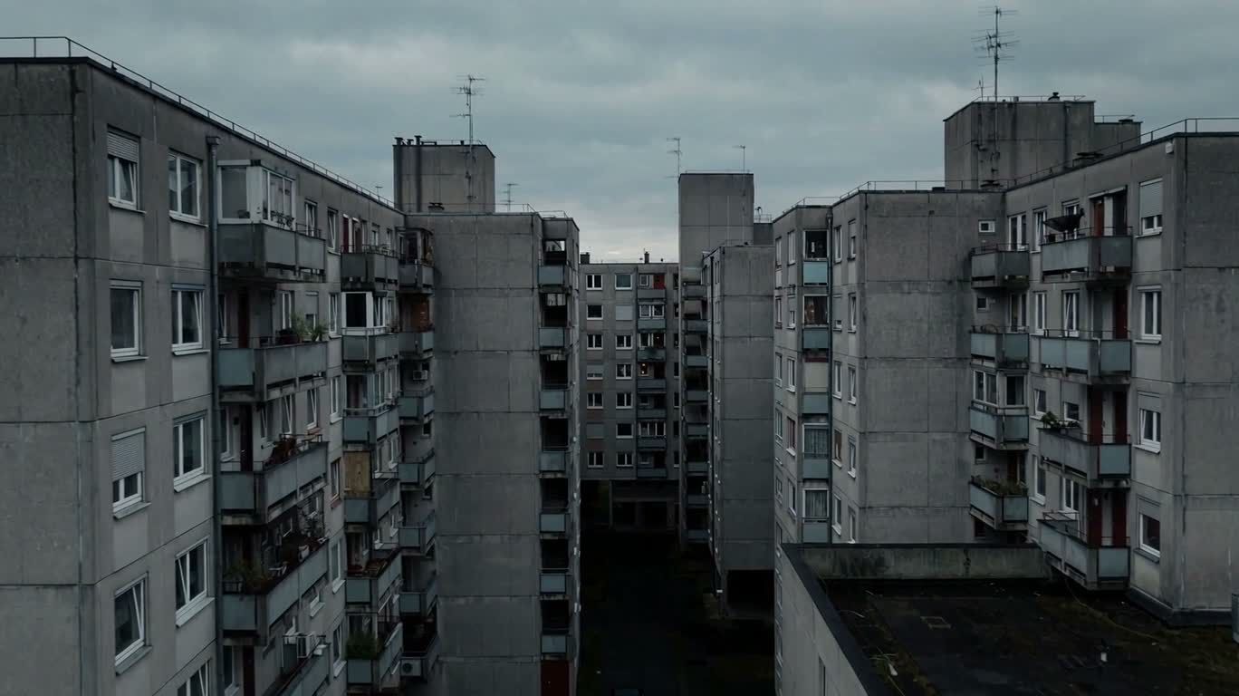 灰幕下的粗野主义住宅群