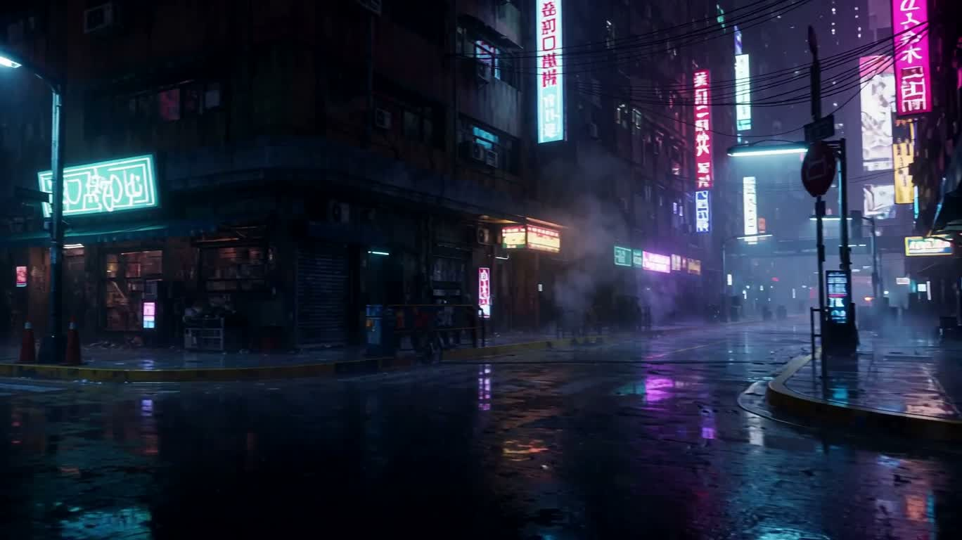 霓虹雨夜赛博街景